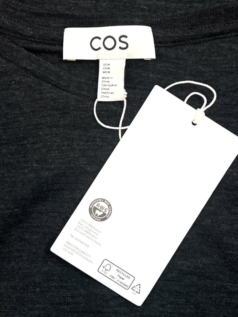 COS Wool LS Fine Knit Scoop Neck Sweater Top Gray Medium New - Picture 5 of 5